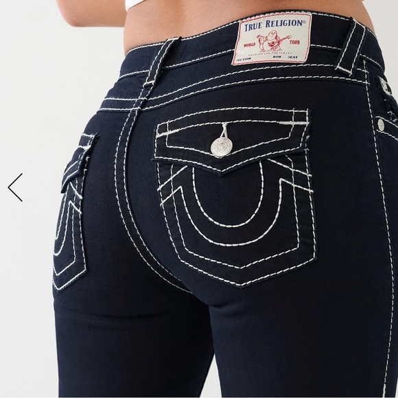 True Religion jeans Jennie big T blue size 33  mid rise exposed hem curvy Jeans - Picture 1 of 10